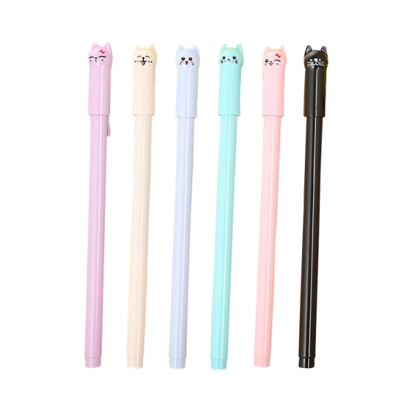 12 stykker Cute Cat Pen 0,5 mm Gel Kawaii Pens Black Ball Point Ja