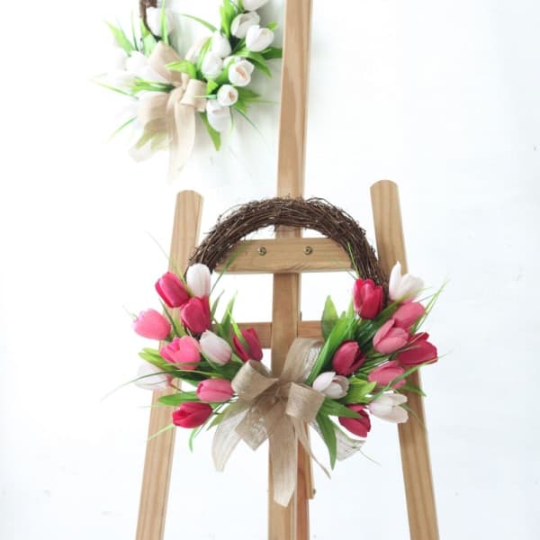 pc pink simulation flower wreath bud tulip wreath plastic