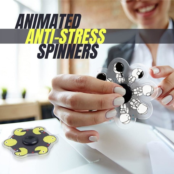 2 x Animerede Fidget Spinners Legetøj. Hånd Spinner Anti-Angst De-S