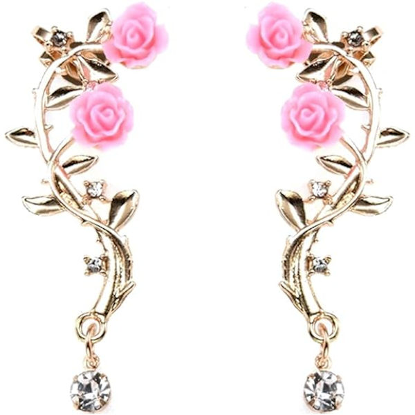 Retro Crystal Rose Flower Climbers Crawler Jacket Earrings Sparkl