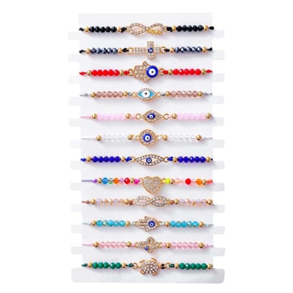 12 Stk Evil Eye Armbånd Justerbar Rød Sort String knude Armbånd