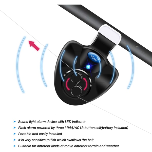 4 kpl Musta Elektroninen LED-valo Kalastuksen Syötti Hälytys Kellon Leike Tyyppi