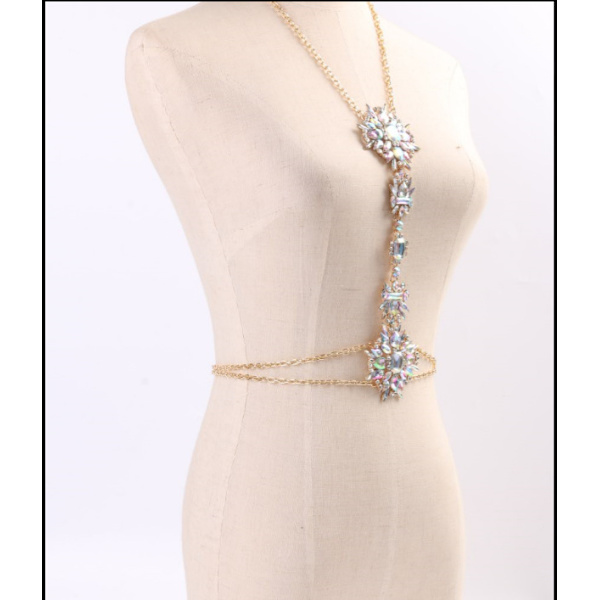 Boho Rhinestone Statement Brystkæde Krystal Halskæde Krop Kæde