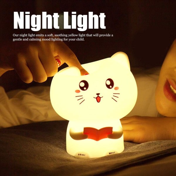 Nattlampa för barn Söt kattformad silikonlampa Bärbar LED T