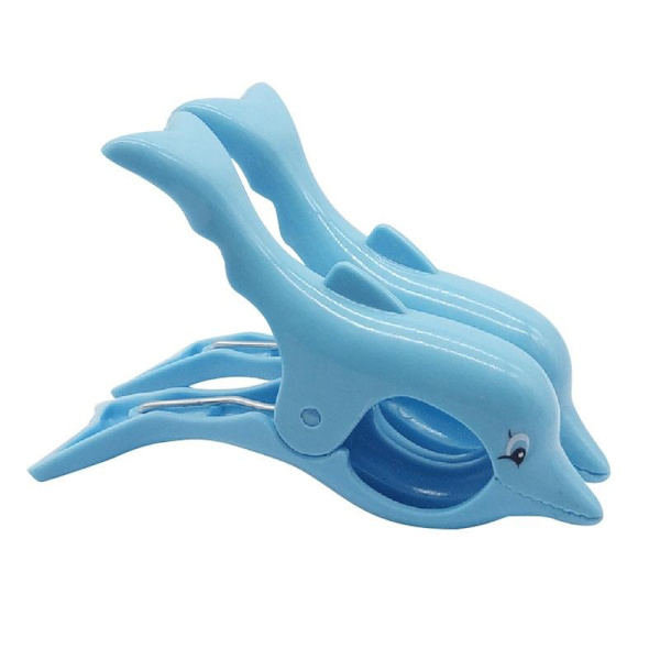 Blå delfin strandhandduksklipp (2 papegojor), 2 stora klädnypor, c