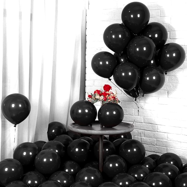 Svart ballong 100 STK 10 tommer sorte ballonger Latex svarte ballonger