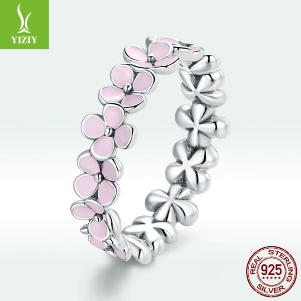 Sterling Sølv Ring Pink Blomsterkrans