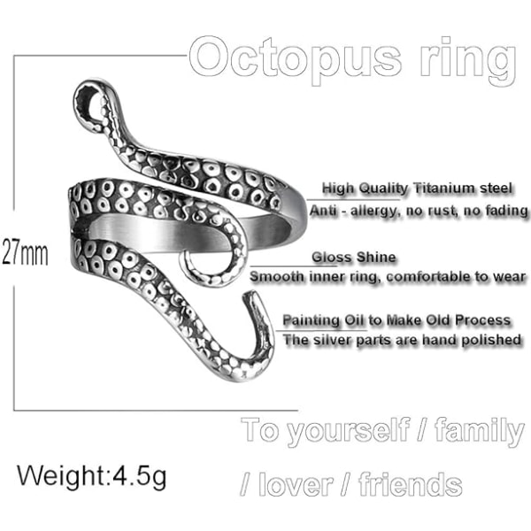 Vintage rostfritt stål bläckfisk ring för kvinnor män justerbar pol