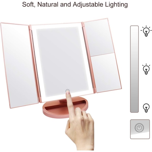 Lighted Vanity Mirror, 1x/2x/3x forstørrelse, med LED Touch Scr