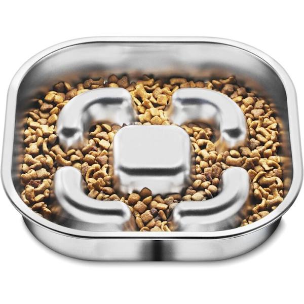 Anti Glutton Hundebolle, Rustfrit Stål Langsom Foder Hundebolle med Ikke-S