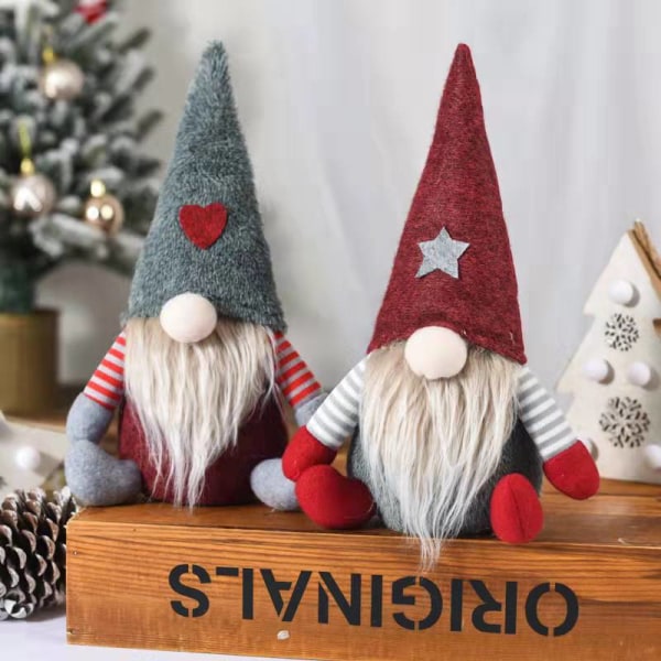 2 stk Rød og Grå Ansigtsløs Julelverdukke, Rudolph, Europæisk