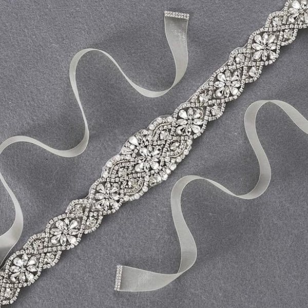 Brudesløyfe Hånd Rhinestone Bryllup Sash Klar Krystall 22\" Lang W