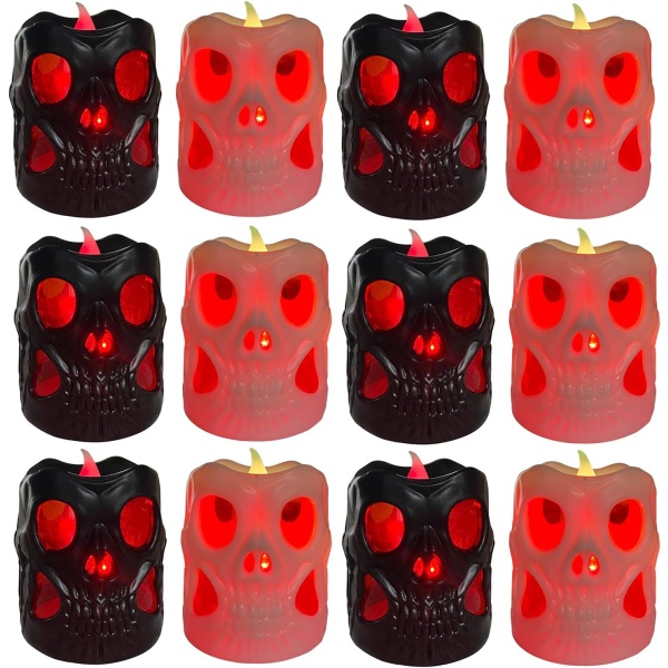 12 st Halloween LED Skull Candle Lights, realistiska ljusa färger