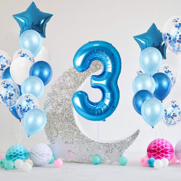 3-årig pojke födelsedag ballong, blå 3-årig födelsedag dekorat