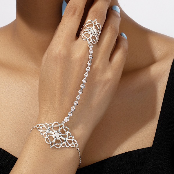 Sølv Hult Ut Blomst Finger Ring Armbånd - Punk Stil Sink Legering