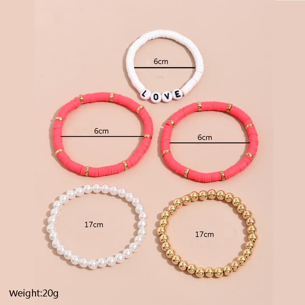 5 sett bohemske stretch treperle armbånd for kvinner Boho Tass