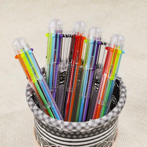 28-pack flerfärgade kulspetspennor 0,5 mm 6-i-1 regnbåge pennor för K