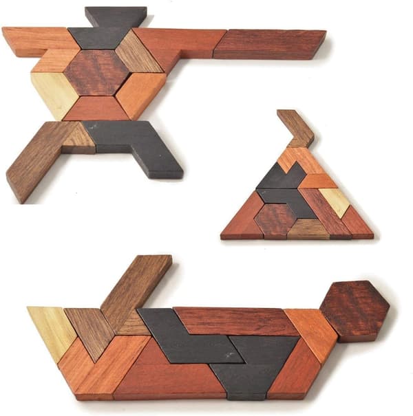 1 st Hexagonal Tangram Pussel Träpussel för Barn och Vuxna