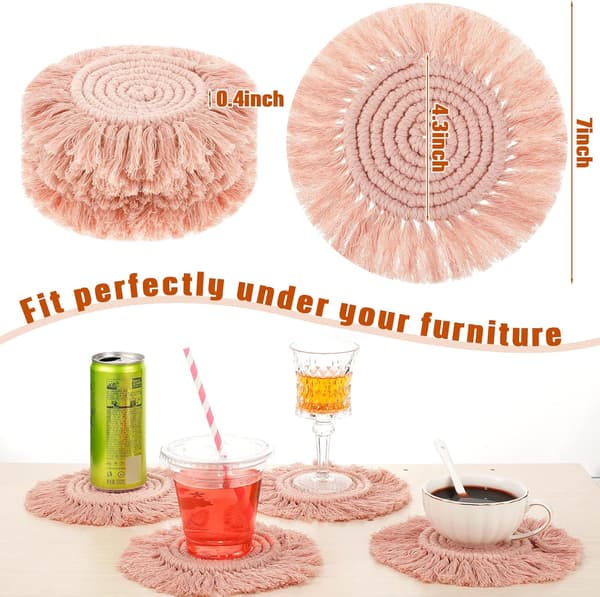 6 stk. Pink Tassel Lace Boho Underkopper - Absorberende 18cm Sød Pink Underkop