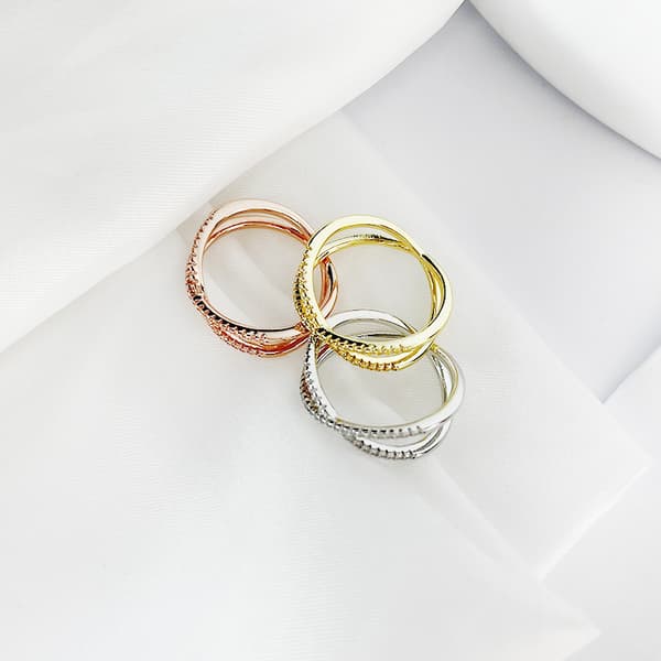 S925 Sølvbelagt X Ring Simulert Diamant  Kryss Ring for