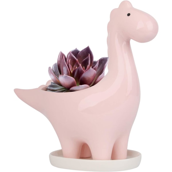 1 STK Pink Keramisk Sukkulent Pot med Underkop, Dinosaur Shape Cactus