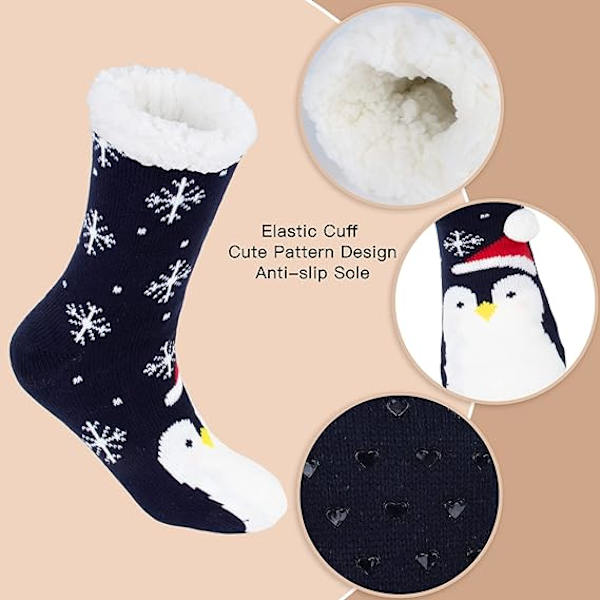 1PC Penguin Mönster Tofflor Damstrumpor - Varma Halkfria Strumpor