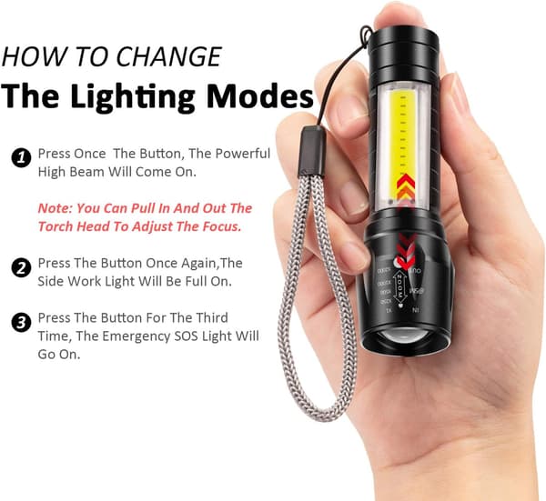 2 kpl USB-ladattavaa taskulamppua 3 tilaa, kirkas LED-kädessä pidettävä taskulamppu