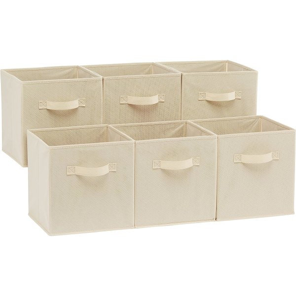 Sammenklappelige stofopbevaringskasser med håndtag, beige -