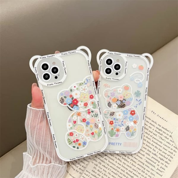 Kompatibelt iPhone 13 Pro Max-cover, sødt bjørnelinsebeskytter Trans