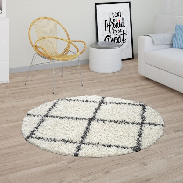 Langhåret Teppe, Shaggy for Stue, Skandinavisk Design og Diamantmønster Beige 80 cm rundt