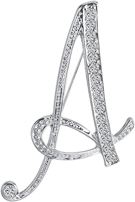 Initial Letter A Brosch för kvinnor, Silverpläterad metall Strass