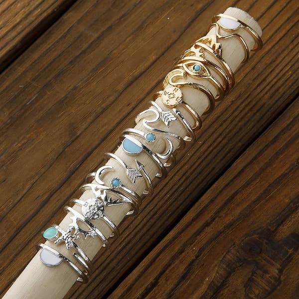 Boho Retro Stackable Rings Sets för tonåringar flickor kvinnor, Peak Sea Wa