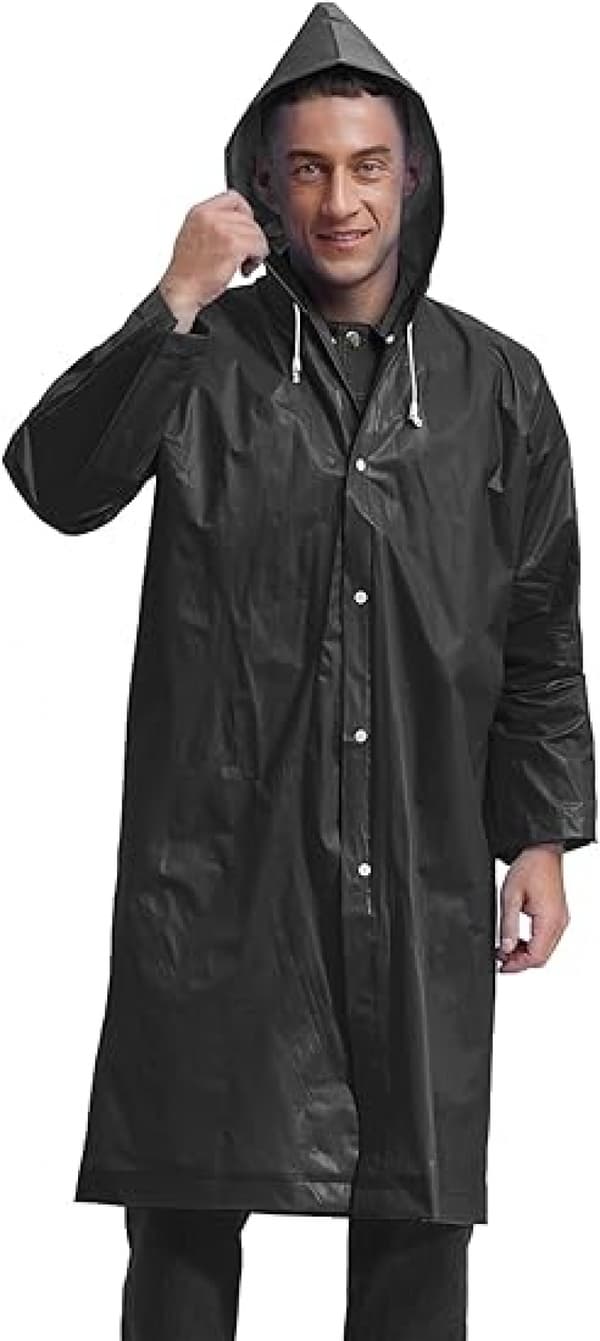 Regnponcho for menn voksne, sammenleggbar regnponcho - Svart - Elastisk Dr