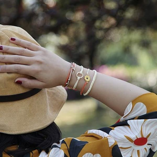 Auringonkukka Naru Rannekoru Käsityönä Punottu Köy Charms Boho Surfe