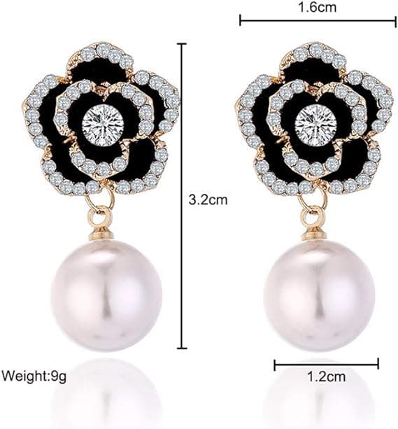 Kvinde Imitation Pearl Rose Charm Dangle Drop Øreringe