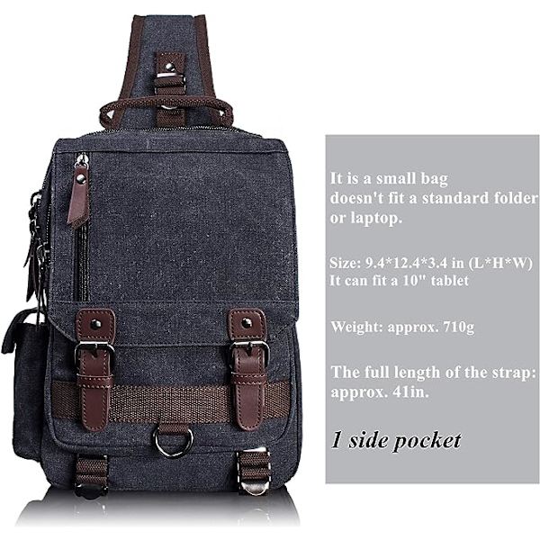 Canvas Messenger Bag Sling Bag Cross Body Bag Axelväska Svart