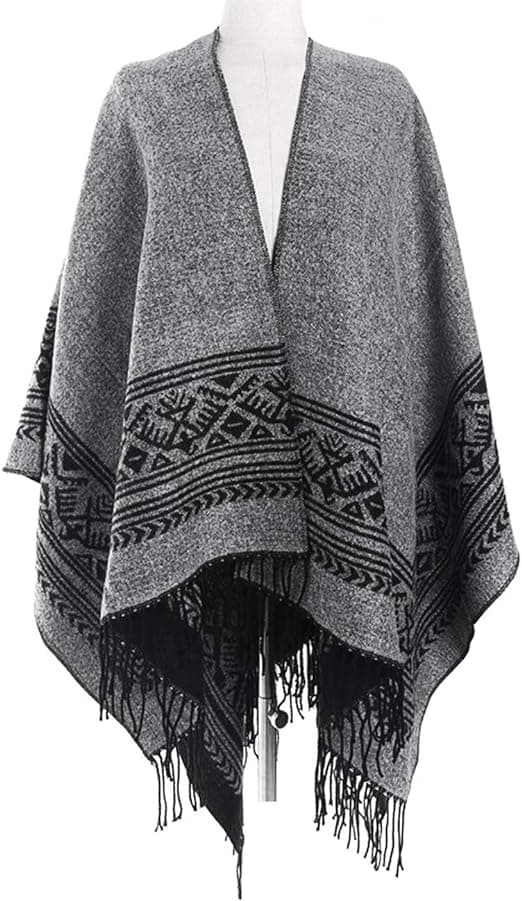 1PC Sort Poncho Sjal Elegant Varm Åben Tå Kvadratisk Efterår Vinter