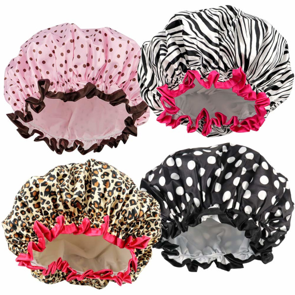 4 Pieces Waterproof Shower Cap,Shower Caps for Women, Elastic Reu