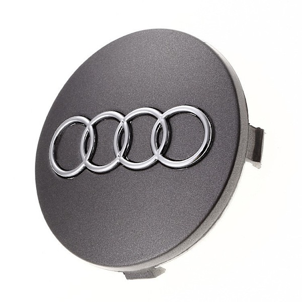 4 nye 60mm sølv Audi fælgdæksler, badges