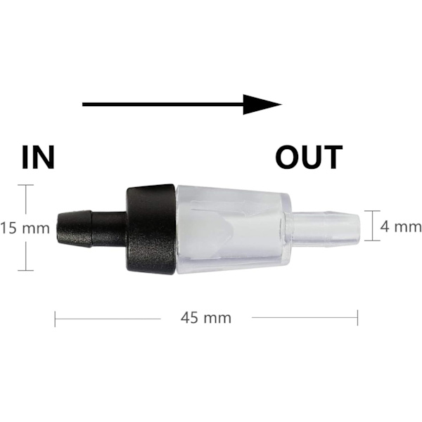 Kontraventil til akvarie-luftpumpe, envejs-kontraventil 0,5 cm luft