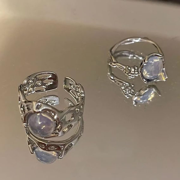 Hvid Carnelian Ring Sæt Fairy Grunge Æstetisk Uregelmæssig Agat O