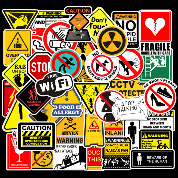 50PCS Warning Stickers Danger Banning Signs Reminder Waterproof D