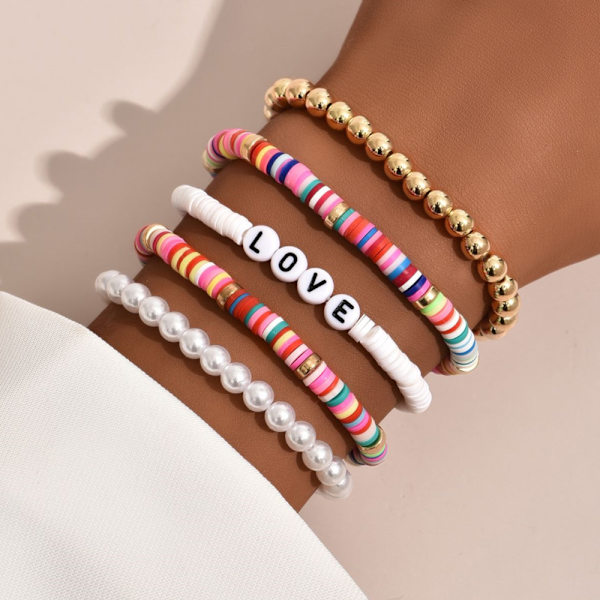 5 sæt boheme elastiske træperle armbånd til kvinder Boho Tass