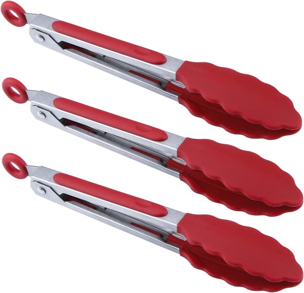 7\" Mini Silikon Serveringstenger - Sett med 3 7 tommer Rød
