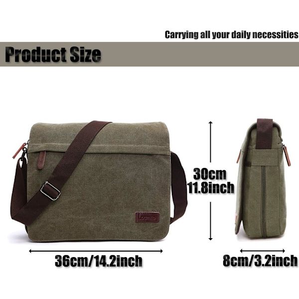 Herr axelväska, canvas crossbody väska, 13,3 tum laptop väska,
