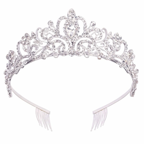 Sølv Krystallkrone For Damer Jenter Elegant Prinsessekrone Med