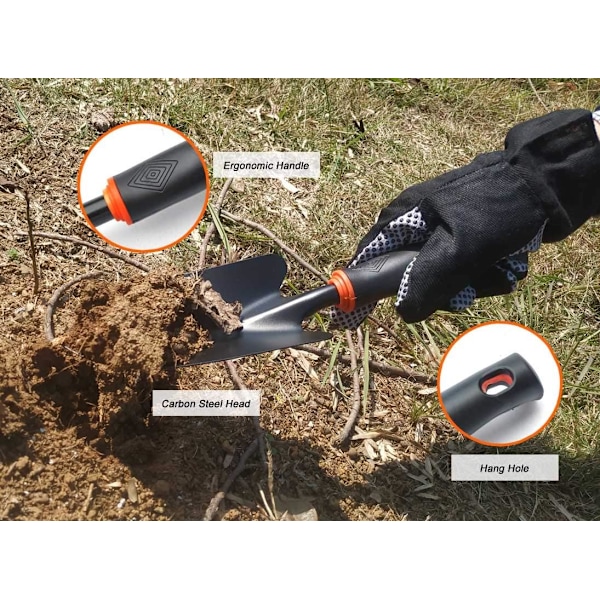 Hagespade, Hagespade i karbonstål, Smal spade med ergonomisk håndtak (Svart)