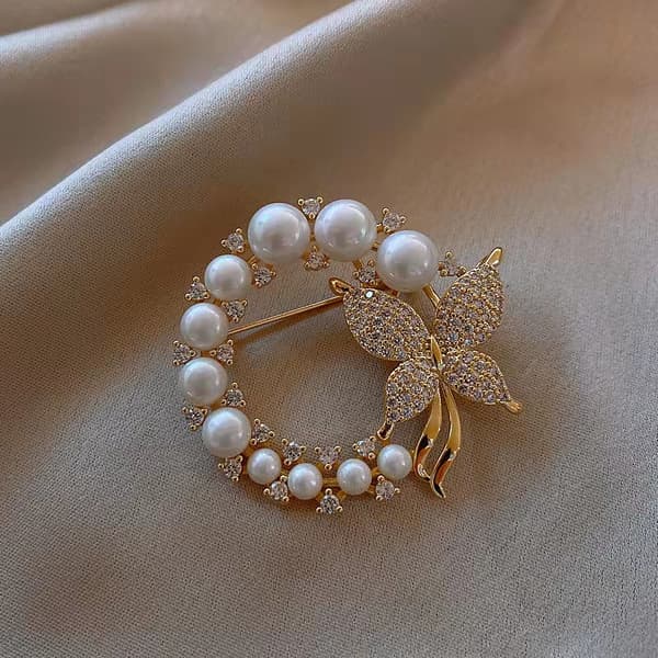 Ny Perle og Rhinestone Cirkel Brosche til Kvinder Barok Trendy E