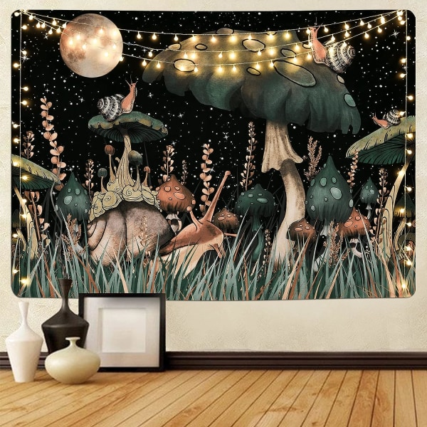 Trippy Mushroom Tapestry Moon and Stars Tapestry Snegleteppe F