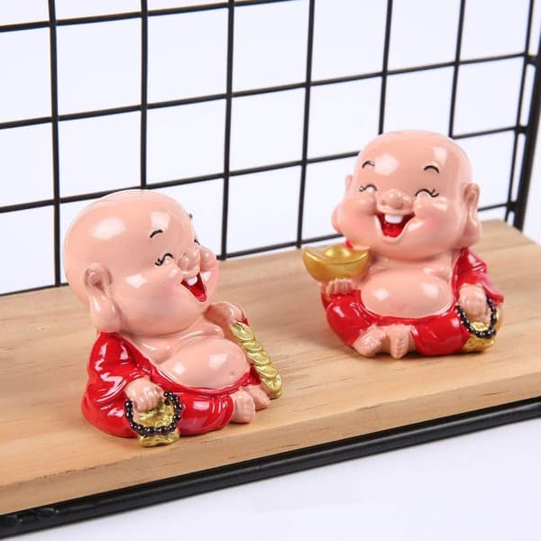 2 sæt af leende Buddha rige kunst håndværk søde bil dekoration acc